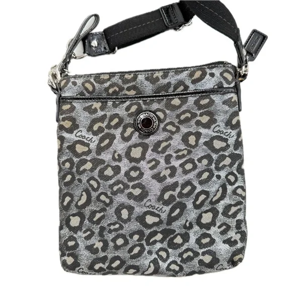 Coach Ocelot Leopard Print Crossbody Bag with Compact Wallet Black/Silver Fabric - Picture 3 of 17